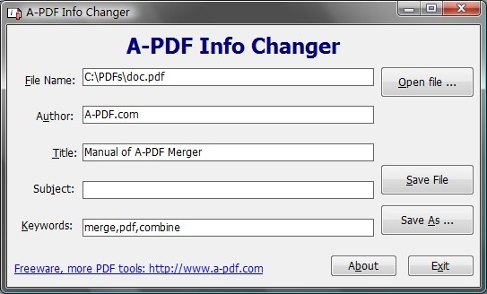 A-PDF INFO Changer Screenshot